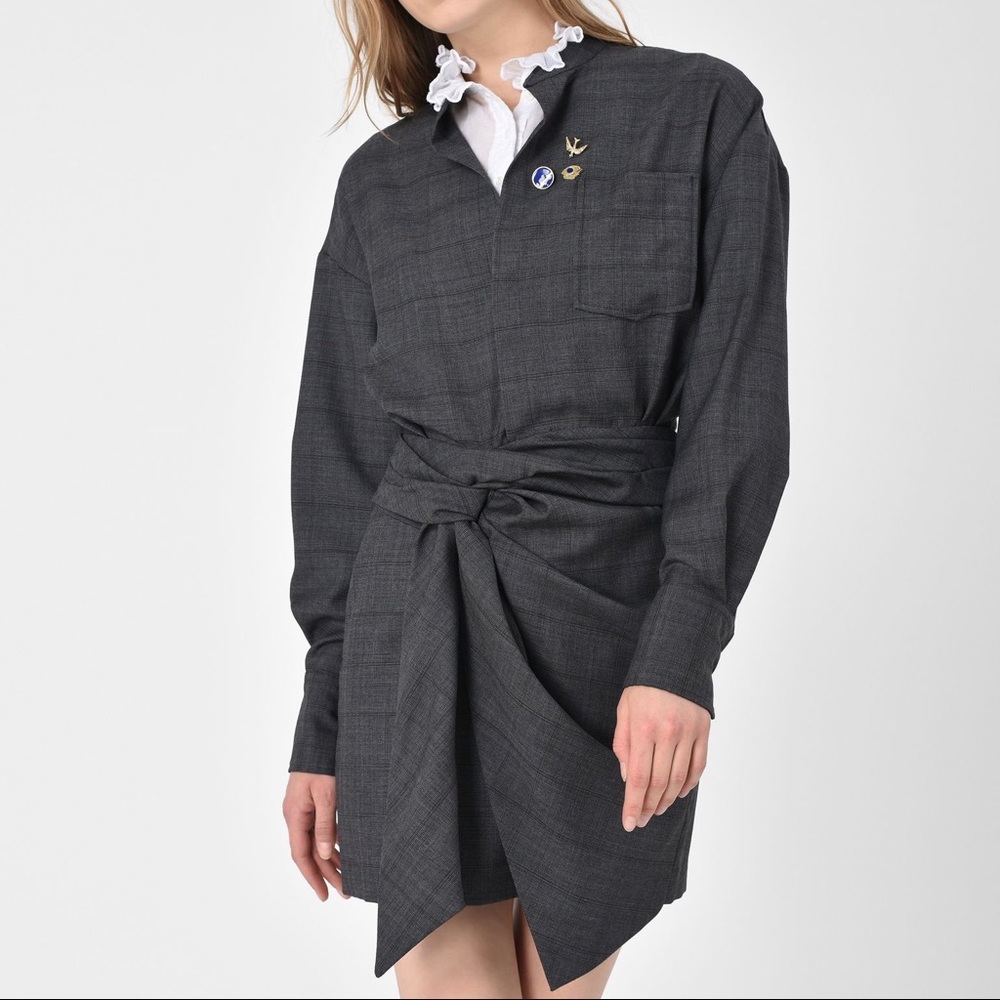 Isabel Marant Nolla Grey Knotted dress virgin wool - Picture 2 of 16